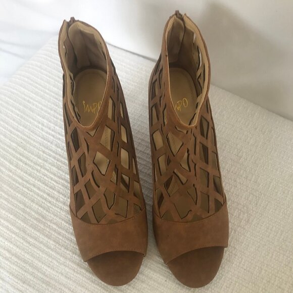 Impo Tanier Tan Caged Open Toe High Heel Zip Back - Picture 10 of 13